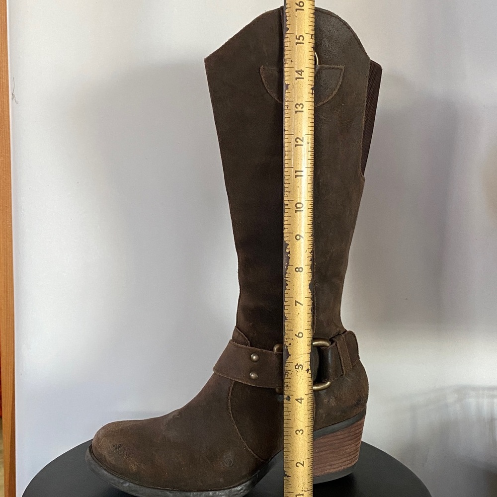 Born Brown Sueded Leather Heeled Boots with Buckle - Picture 5 of 16